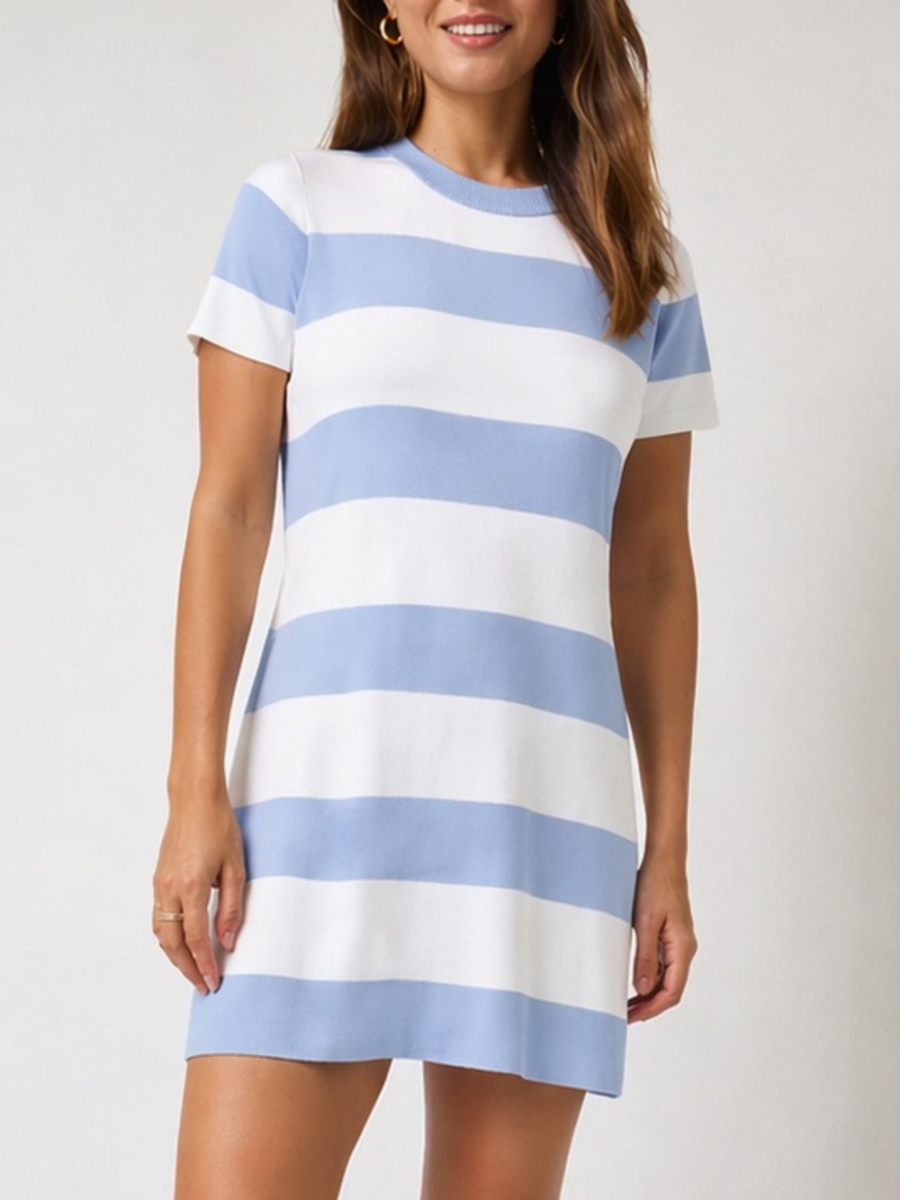 🆕 💙🤍Splendid BlueWhite Striped Knit Mini Dress S Soft Stretch Summer Casual Chic